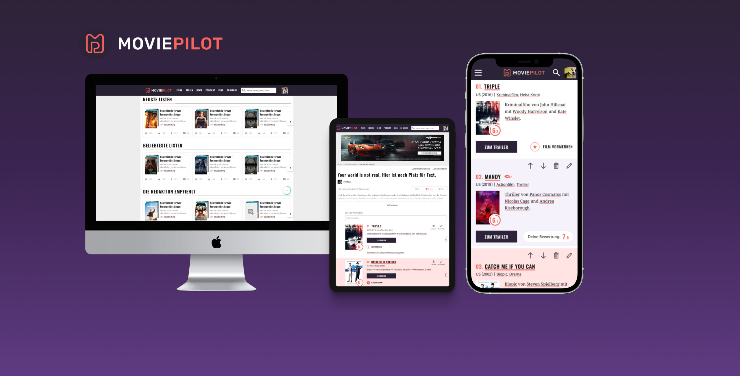 Newly designed list pages displayed on various devices